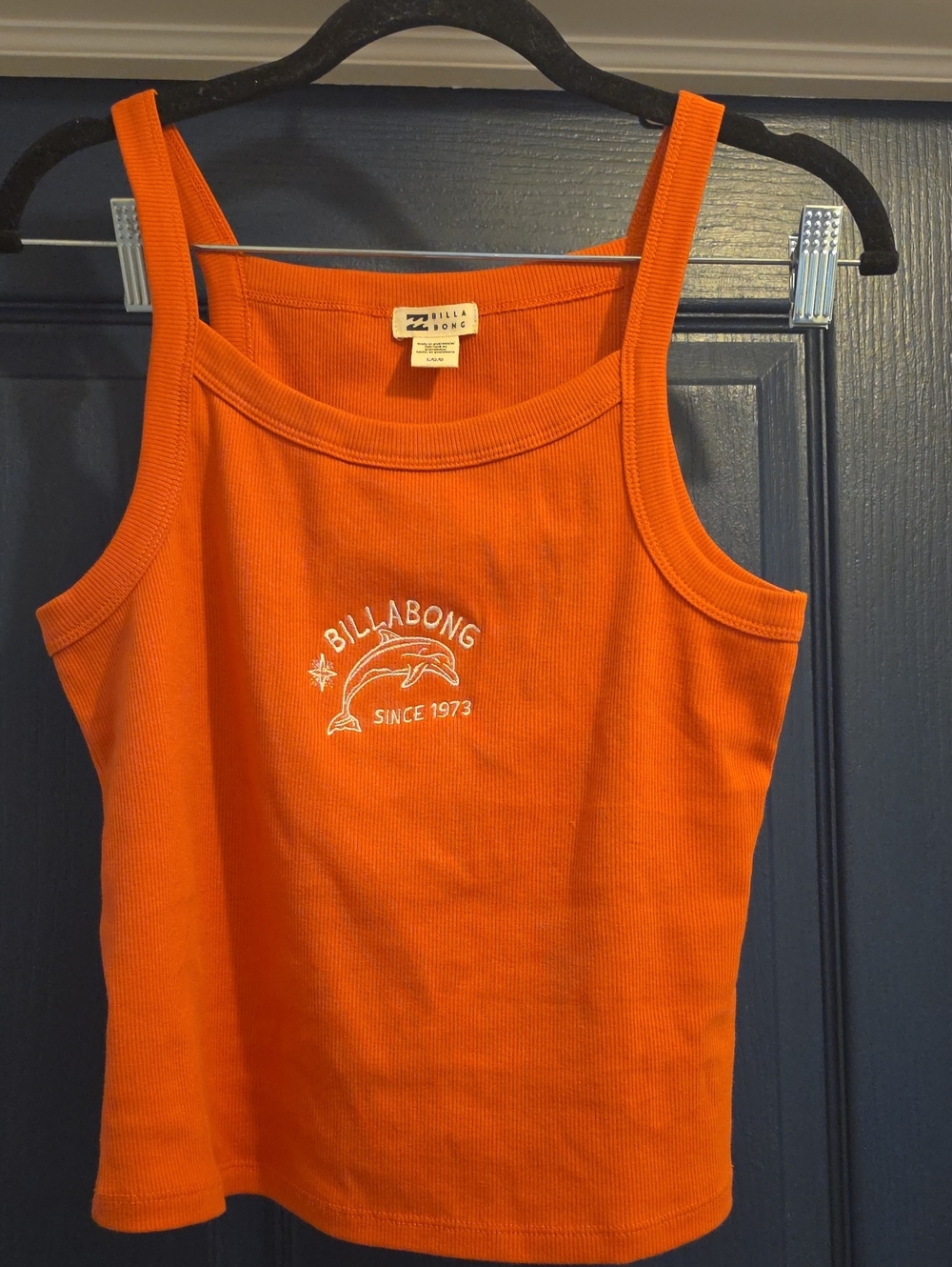 Billabong Large Womens Coral Cropped Ribbed Tank Top with White Dolphin